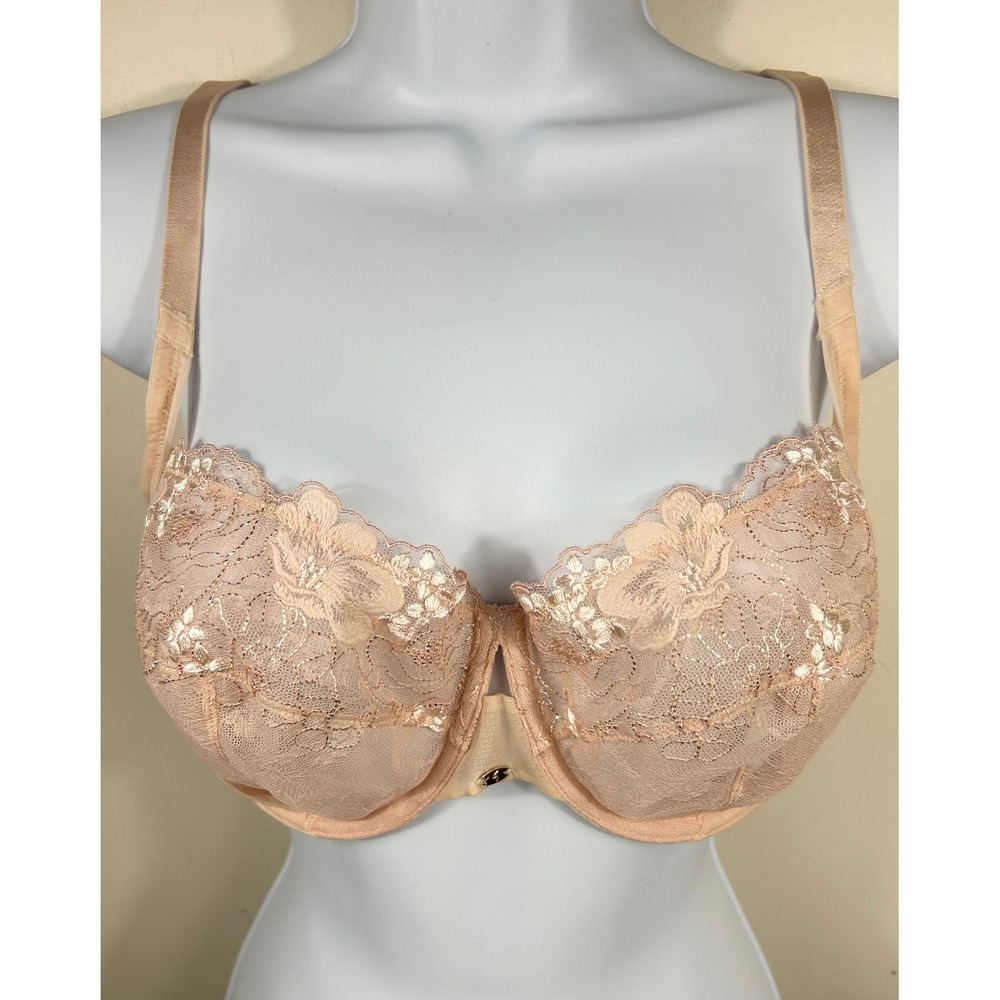 Gossard Bra Women 36DD Peach Floral Phoebe Embroidered Sheer Mesh 5155 Underwire